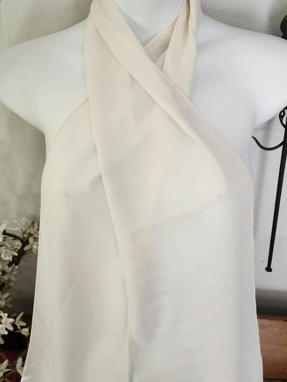 Elegant Cream Sheer Silk Scarf/Head Scarf 8x86 Inches